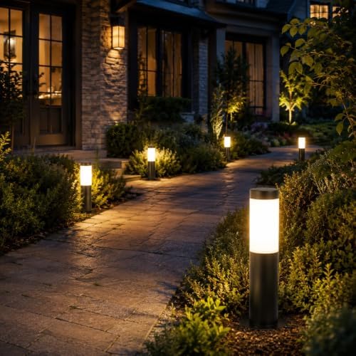 Hardwired Outdoor Bollard Light, Black Stainless Steel Cylinder Lamp - Image 6
