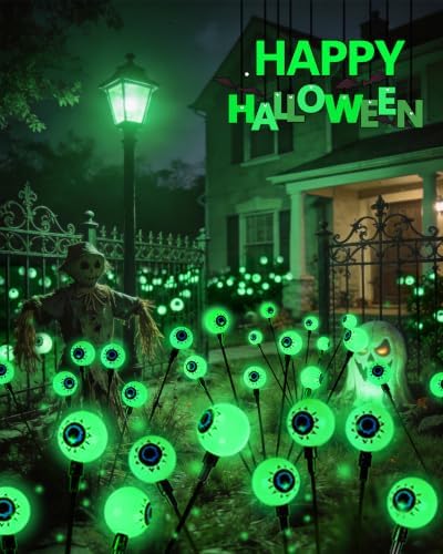 YIQU Solar Halloween Lights Outdoor 4 Pack 24 LED Green Solar Eyeball Light - Image 6