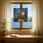 Gnome with Birthday Cake Stained Glass Suncatcher – Square Hanging Window Panel for Home, Garden, Nursery, Halloween, Christmas, Memorial Day – Whimsical Glass Art Gift for Gnome Lovers ttxab9 - Image 6