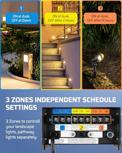DEWENWILS 200W Low Voltage Transformer with 3 Independent Control Outputs, Landscape Transformer with Timer and Photocell Sensor, 120V AC to 12V/14V AC, Weatherproof, ETL Listed - Image 4