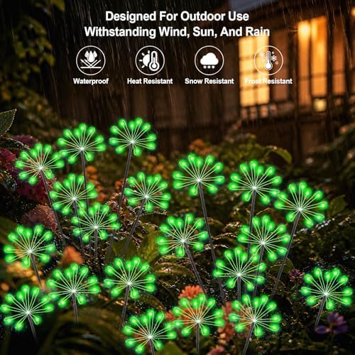 Solar Garden Lights Outdoor, Upgraded Solar Swaying Starburst Light Waterproof with 2 Modes, Solar Fairy Firework Lights for Yard Patio Pathway Flowerbed Balcony Garden Decoration (Green, 4 Pack) - Image 4