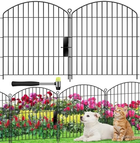 Decorative Garden Fence 32in (H) x22ft (L),Arched Metal No Dig by HEYRSUN
