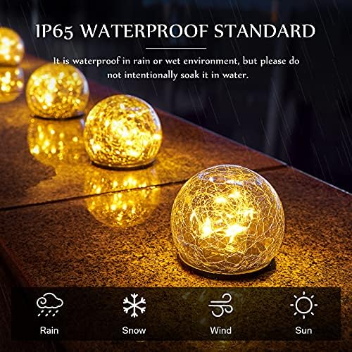 Honoson 3.9 Inch Solar Globe Lights Outdoor - Waterproof Cracked Glass Balls for Lawn Patio Yard Backyard Decorations, Warm Yellow Solar LED Lights with Easy Installation,Durable Design (4 Pcs) - Image 5