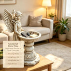 15.35" Angel Bird Bath Sculpture, Resin Garden Statue with Pedestal Bowl - Image 3
