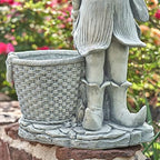 30" Tall Magnesium Fairy Statue with a Planter Side Basket (Antique White) - Image 4