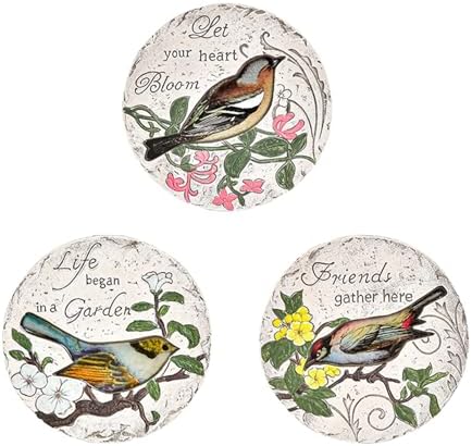Kunovo 3pcs Garden Décor Stepping Stone, Dimensional Round Walkway Path Stones with Butterflies, Animals or Birds Print, Fun Cute Yard Lawn Step Stone (Size : Birds), 58741 by Kunovo