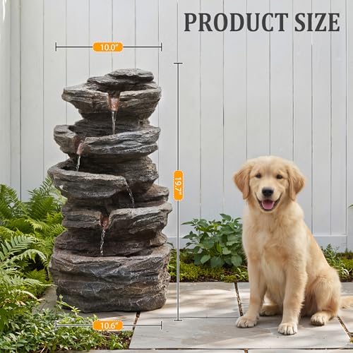 19.7" Tall Outdoor Water Fountain, 5 Tier Cascading Bowls and Stacked Water Fountain with LED Lights, for Yard Décor, Backyard, Patio and Deck (19.7'') - Image 3