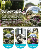 12 Inch Stainless Steel Gazing Ball, Silver Mirror Sphere for Garden Décor - Image 3