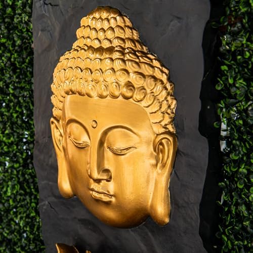 XBrand 30 in H Fiber Resin Wall Buddha Zen Outdoor Garden Water Fountain w/Warm LED Light, Gold - Image 4