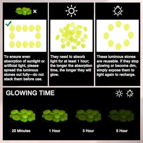 M METERXITY 50-Pack Glow in The Dark Rocks, 1.77" Resin Outdoor Garden Decorations Luminous Pebbles Stones for Garden Plants/Aquarium/Backyard Path, Aquarium Gravel [Yellow] - Image 4