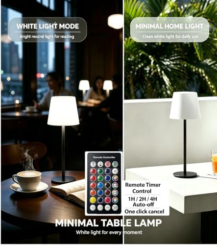Rechargeable Table Lamp w/Timer Remote,Cordless Battery Operated Lamp Black - Image 3