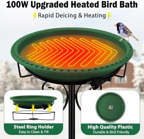 Daoeny Heated Bird Baths for Outdoors, Upgraded 100W Thermostatically Controlled Heated Bird Bath with 5-Prong Metal Base, Heated Bird Bath for Outside Winter Garden Patio Yard Lawn(Green) - Image 2