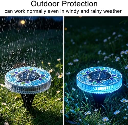 Solar Mosaic Disk Lights Outdoor, Waterproof Mosaic Glass Decorative Solar Garden Lights Auto On/Off, Decorative LED Pathway Lamp for Garden Walkway Patio Yard (Yellow) - Image 4