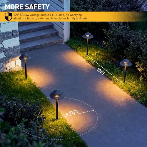 GOLDEN STAR Low Voltage Pathway Lights, 2W 70LM 12V Two-Tier Pagoda Landscape Lighting, 2700K Warm White Outdoor Walkway Garden Lights with Connectors and Stakes, 2 Pack 9128-21601-G02 - Image 6