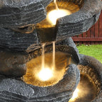 Outdoor Garden Water Fountain, 5 Tiers Cascading Rock Water Fountain, 26.4" H Waterfalls Resin Fountain with 4 LED Lights and Dicky Bird, Natural Modern Art Decor for Indoor and Patio Porch - Image 4