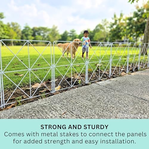ShopLaLa Garden Fence (10 Panels) 12.5in(L) x 16.5in(H) Decorative White Metal Wire Diamond Fencing, Rustproof Animal Barrier for Dogs, Flower Bed Edging Fences Yard Patio Border Outdoor Decoration - Image 5