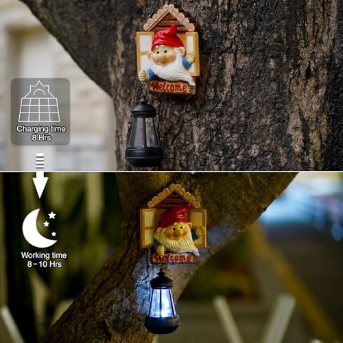 Goodeco Gnome Tree Hugger with Solar Lantern - 10.6" Tree Face Garden Decor - Image 6