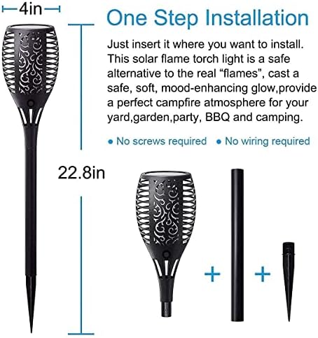 Solar Torch Light with Flickering Flame, Upgraded Solar Flame Lights Outdoor, LED Solar Powered Wall Mounted Night Lights for Garden Pathway, Dusk to Dawn Christmas Landscape Decoration - Image 3