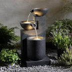 Black Modern Tiered Bowl Fountain, Decorative Water Fountain with LED Lights and Quiet Pump, Indoor Outdoor Water Feature for Patio, Garden, Deck, Balcony, Office and Home Décor by HI-LINEGIFTLTD
