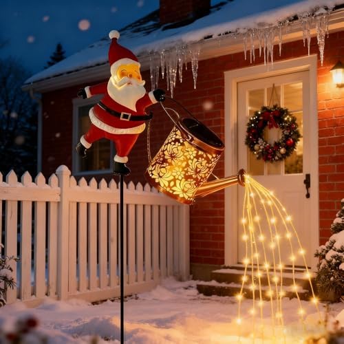 Christmas Solar Kettle Lights Garden Lawn Decorative Lights,Christmas Solar Kettle Lights Santa,Led Santa Watering Can Lights,Outdoor Christmass Decorations (Colorful Lights) - Image 4