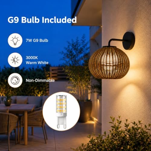 Outdoor Wall Light, Rattan-Style Wall Sconce for Covered Porches - Image 5