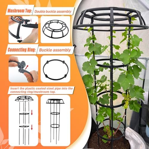 65 Inch Garden Trellis for Climbing Plants Outdoor, Mushroom Top Trellis for Potted Plants, Vines, Roses, Clematis, and Vegetables, Plant Trellis Support 1 Pack - Image 4