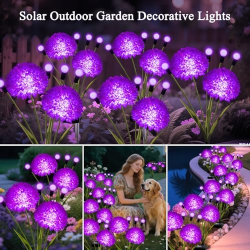 Solar Lights Outdoor Waterproof, 2 Pack Purple Solar Firefly Swaying Lights with Flowers, Flower Light Garden Decor for Outside Yard Patio Halloween for Women Grandma - Image 6
