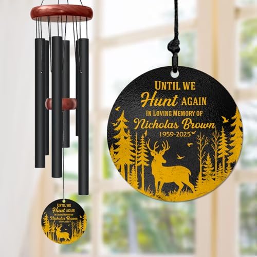 Personalized Hunting Memorial Wind Chime – “Until We Hunt Again” Wind Chimes – Custom Name & Years – Outdoor Sympathy Gift for Hunters, Dad, or Grandpa – Memorial Garden Remembrance Chime by AlpadilCo