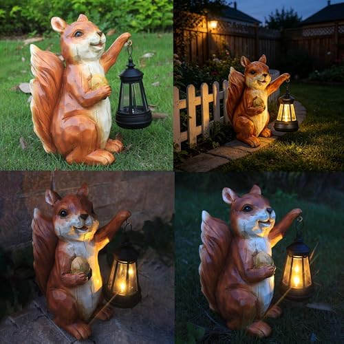 Solar Squirrel Garden Statue, Resin Solar Light Figurine Outdoor Decor - Image 3