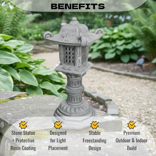 OLOMA Stone Japanese Lantern Garden Sculpture Outdoor Decor Asian Stone Pagoda Statue Cement Handcrafted Yard Ornament Weather Proof Garden Accent Traditional Zen Landscape Decoration - Image 7