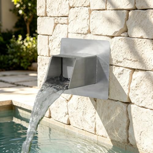 316 Stainless Steel 1.2" Wall Mount Water Spout – Outdoor Square Waterfall Fountain with Built-in Splash Diffuser, Garden Pond Pool Waterfall Spillway for Patio and Landscape (Silver) - Image 2