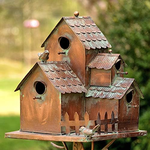 Large Copper Colored Multi-Birdhouse Stakes, Room for 4 Bird Families in Each (Rectangular Houses with Classic Roofs) by ZaerLtd