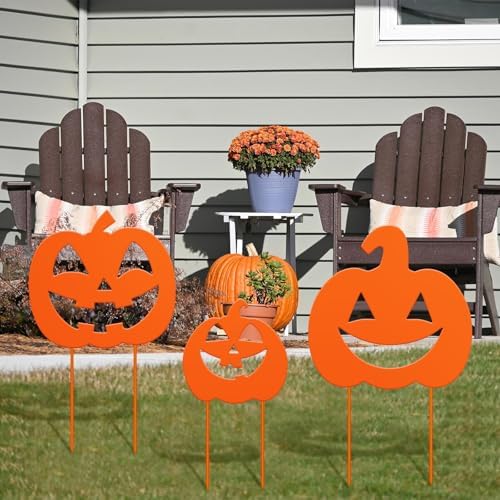 3 Pack Halloween Pumpkins Yard Stake, Metal Halloween Outdoor Decor - Image 4