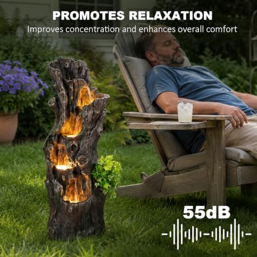 Outdoor Tree Stump Water Fountain with LED Lights Cascading Waterfall - Image 6
