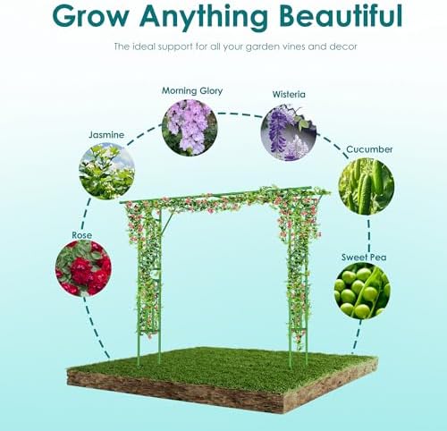 Twira Flat Top Garden Arch Trellis, 11FT x 9FT Extra Large Garden Trellis for Climbing Plants Outdoor, 141.7in x 108in PE-Coated Metal Arbor Archway for Roses,Wisteria,Wedding,Patio Decoration Green - Image 4