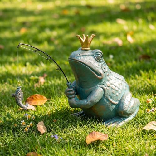 Larger Frog Statues Outdoor Garden Decor - 8.3" Antique Copper Fishing Frog Statue Outdoor Garden Statue & Koi Pond Decor, Animals Sculpture Accessory for Patio, Lawn, Yard Decoration, Gift for Mom - Image 7