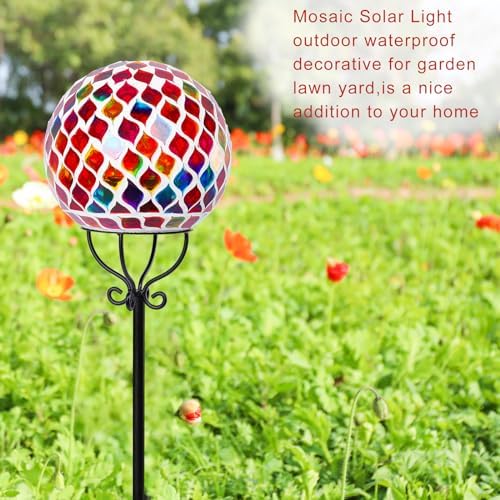 VCUTEKA Decorative Solar Garden Lights, 6" Mosaic Globe Outdoor Stake - Image 5