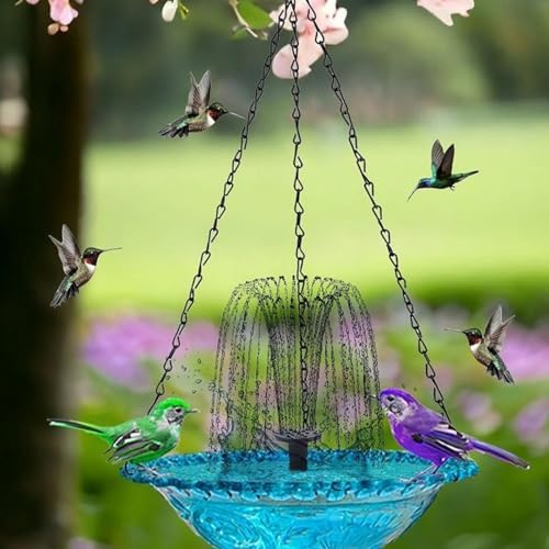 Solar Cascade Hanging Bird Bath Fountain Solar Powered Birdbath Water Fountain Pumps Dispenser Outdoors Decor Hummingbird Bath Shower Bowl Kit Garden Gift Yard Patio Backyard Decoration (Pink) - Image 3