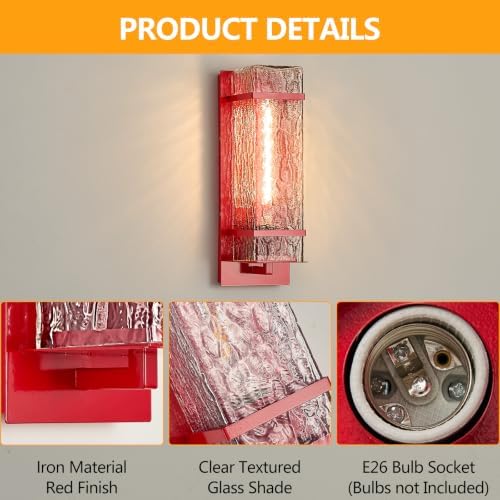 Outdoor Wall Sconce, Waterproof Exterior Light Fixture with Glass Shade & E26 Socket, Porch Wall Mount Lighting,for Garage, Front Door, Patio (Gooseneck Red, 1Pack-13.4 inches) - Image 2