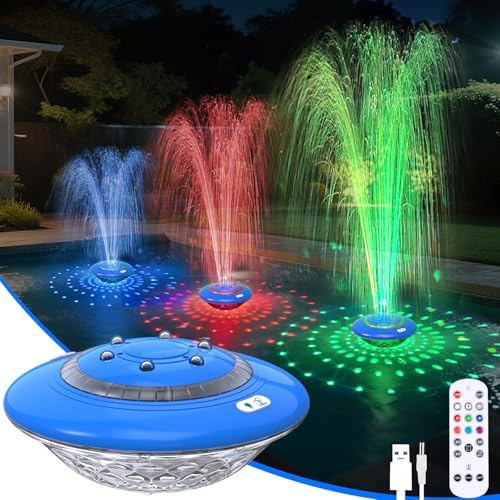 Floating Pool Fountain with Lights Show, 9 Pool Light Modes and 3 Fountain Modes with Remote for Inground Above Ground Pool, Upgraded Rechargeable Pool Fountains with Anchor-1 PC by JEMULICEpoolaccessories