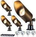 LumStory Brass Low Voltage Landscape Spotlight 12V Bronze Waterproof Shroud Adjustable Outdoor Landscape Lighting, with MR16 LED Bulb 5W 3000K, 4-Pack by LumStory