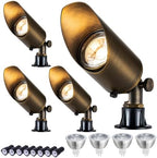 LumStory Brass Low Voltage Landscape Spotlight 12V Bronze Waterproof Shroud Adjustable Outdoor Landscape Lighting, with MR16 LED Bulb 5W 3000K, 4-Pack by LumStory