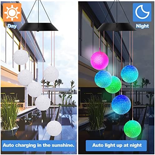 Solar Wind Chimes Color Changing,Crystal Ball Wind Chimes,Solar Powered Wind Chimes for Outside,LED Mobile Hanging Wind Chime,Outdoor Waterproof Wind Bell Light for Patio Yard Garden Home Decoration - Image 3