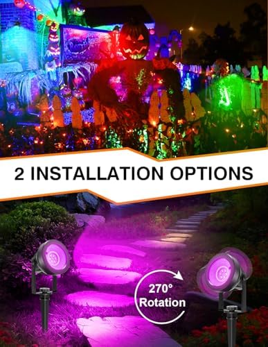 Halloween RGB Spot Lights Outdoor, LED Color Changing Landscape Lighting, Waterproof Spotlight with US Plug for Yard Garden Tree Path House Christmas Decoration (2 Pack) - Image 6