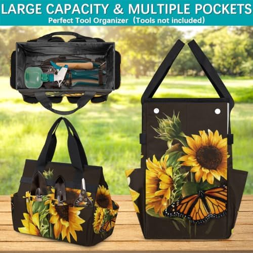 Butterfly Sunflower Funny Garden Tool Bag Waterproof Gardening Tool Storage Bag with Handle & 10 Pockets Gardening Tote Bag for Women Garden Tool Organizer - Image 4