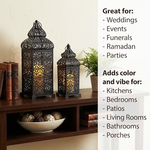 Vela Lanterns Decorative Indoor Moroccan Candle Holders, Black, Set of 2 - Image 4