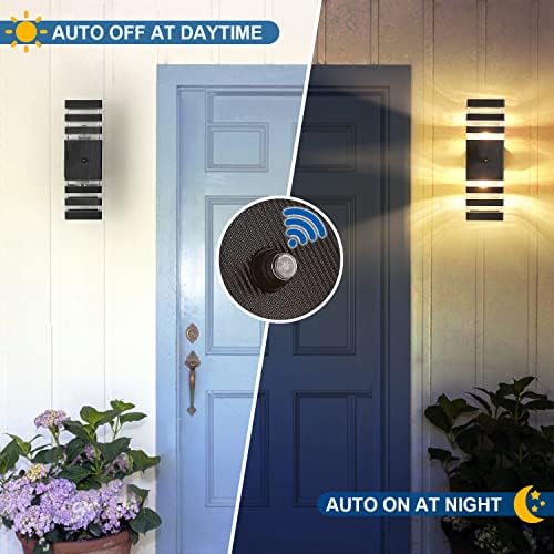 2PK Dusk to Dawn Sensor Outdoor Wall Lights Up Down Porch Lights Modern Exterior Light Fixtures Photocell Waterproof Black Aluminum Housing for Front Porch, Patio, Garage (Use Two E26 Bulbs) - Image 2
