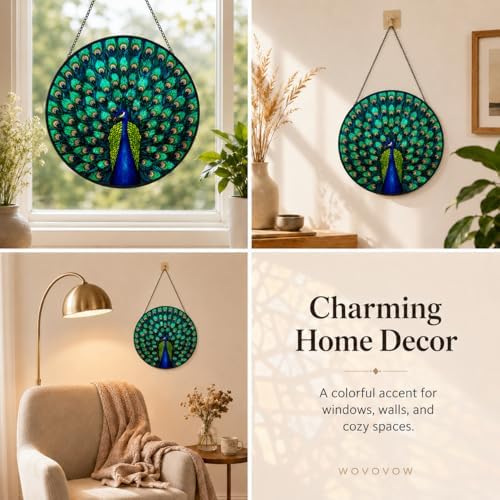 Peacock Stained Glass Suncatcher, Colorful Bird Window Hanging Decor, Elegant Sun Catcher Ornament for Living Room, Bird Lover Gift 11.8 - Image 6