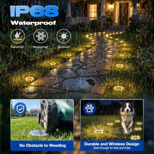 Peasur Solar Ground Lights Outdoor Anti-Rust Disk Lights, 16pack Warm White - Image 4