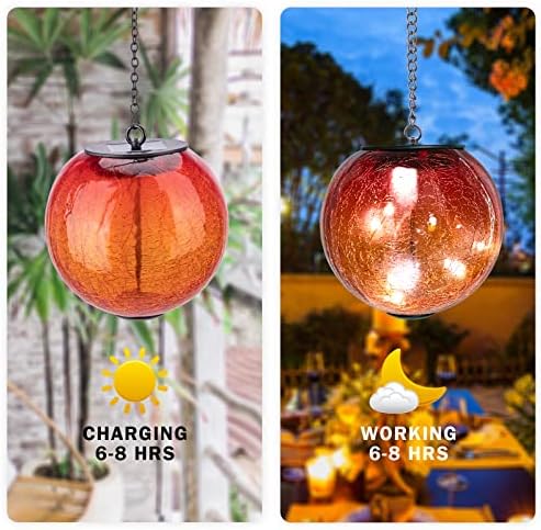 Mosaic Solar Hanging Lantern Orange Glass Outdoor Waterproof Solar Lights - Image 3